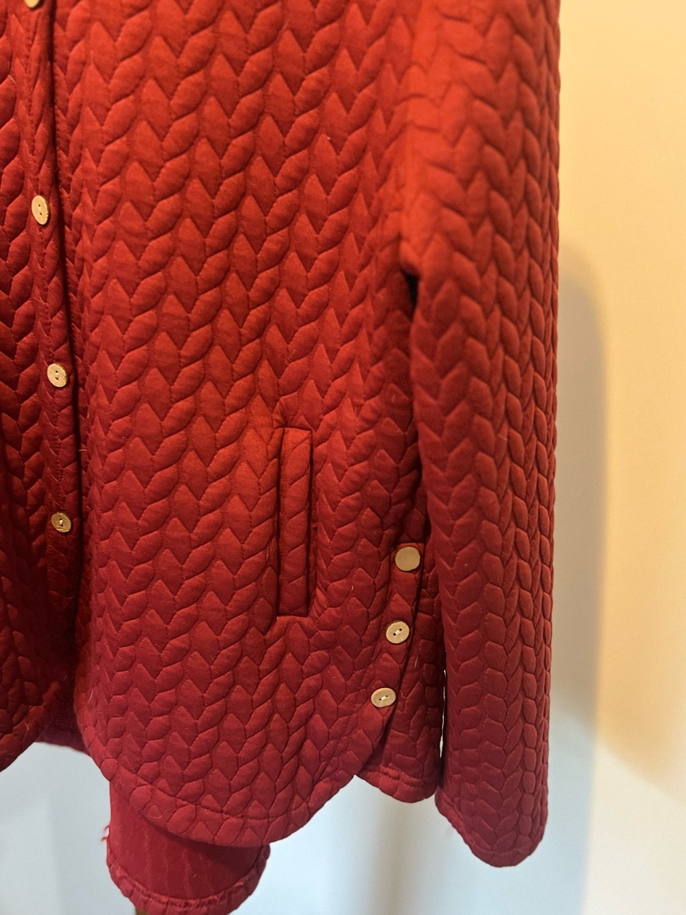 Quilted Hooded Button-Front Jacket - Deep Red - Picture 4 of 4